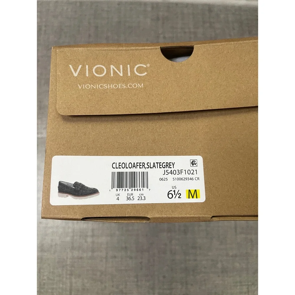 VIONIC Cleo Loafer Slate Grey Herringbone Tweed Platform Lug Sole Shoes 6.5 NEW